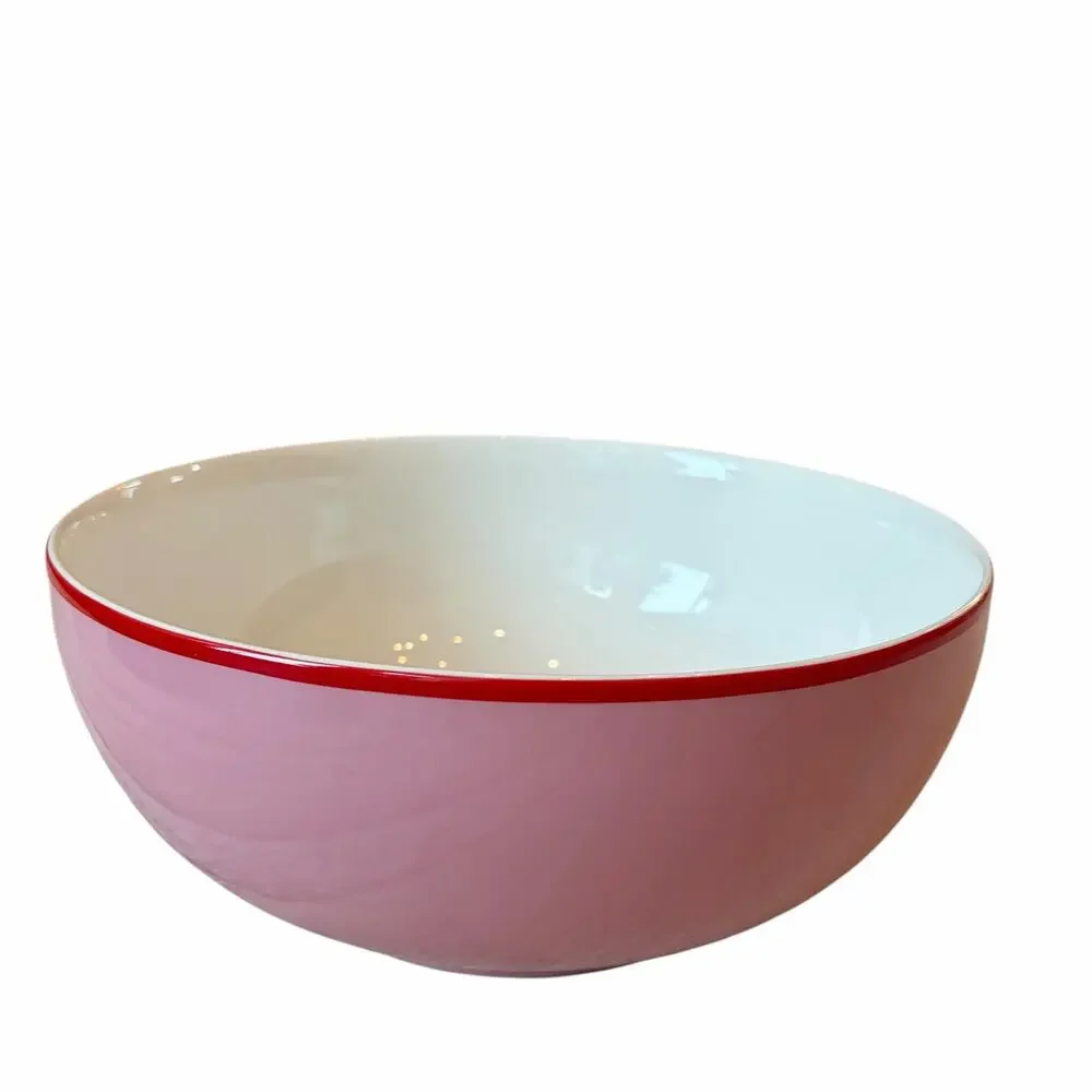 Kate Spade Make It Pop Pink Serving Bowl with Contrasting Red Rim 11in NEW